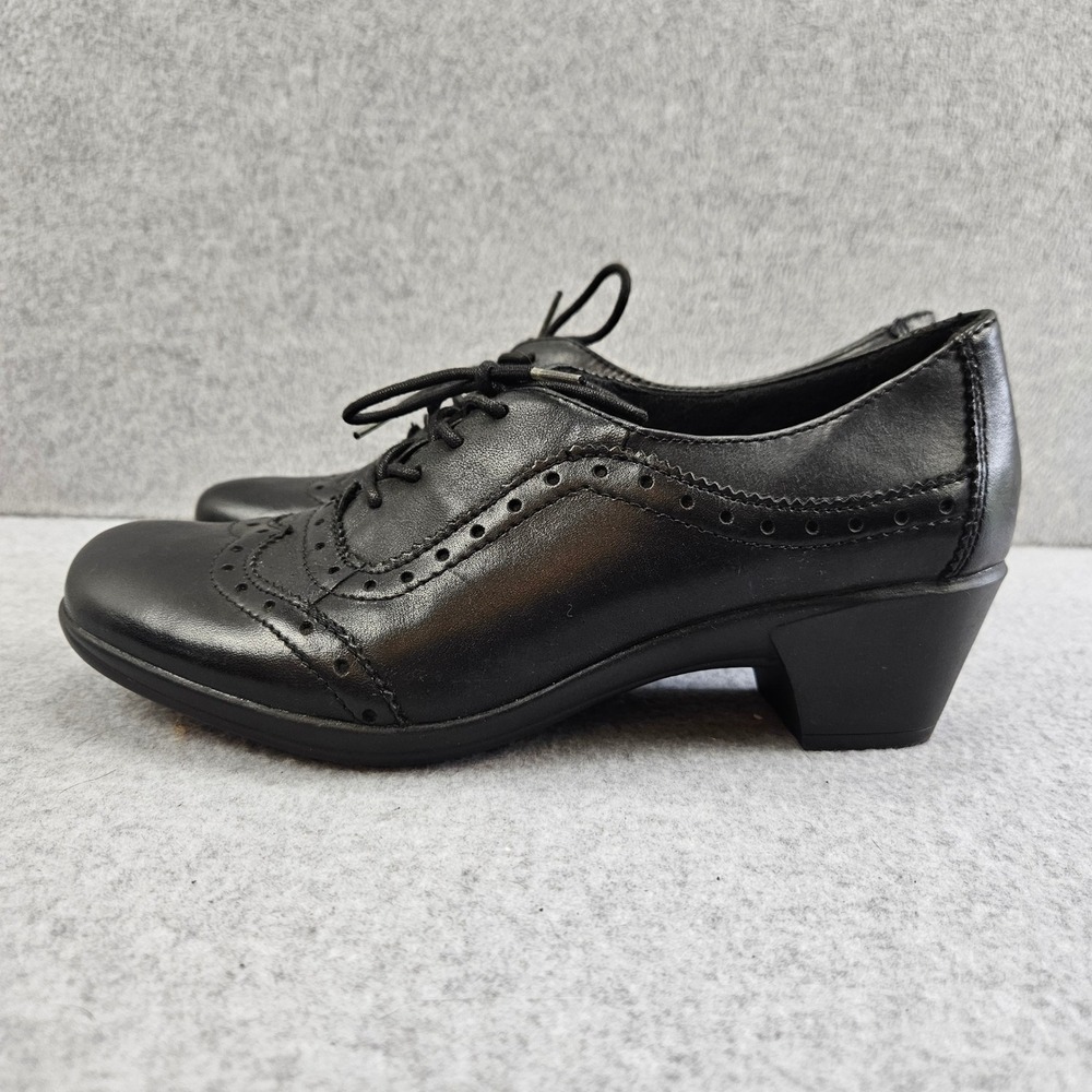 MICHEL M. Oxford Heels Women 7M Black Leather Wingtip Brogue Comfort Classic